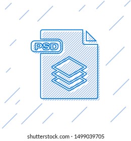 Blue line PSD file document. Download psd button icon isolated on white background. PSD file symbol.  Vector Illustration