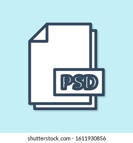 Blue line PSD file document. Download psd button icon isolated on blue background. PSD file symbol.  Vector Illustration