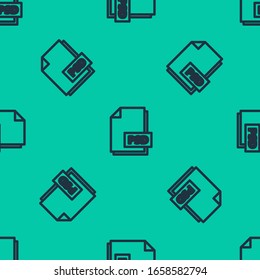 Blue line PSD file document. Download psd button icon isolated seamless pattern on green background. PSD file symbol.  Vector Illustration