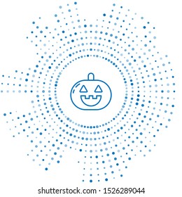 Blue line Pumpkin icon isolated on white background. Happy Halloween party. Abstract circle random dots. Vector Illustration
