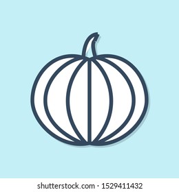 Blue line Pumpkin icon isolated on blue background. Happy Halloween party.  Vector Illustration