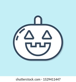Blue line Pumpkin icon isolated on blue background. Happy Halloween party.  Vector Illustration