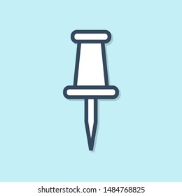 Blue line Push pin icon isolated on blue background. Thumbtacks sign.  Vector Illustration