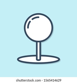 Blue line Push pin icon isolated on blue background. Thumbtacks sign.  Vector Illustration