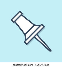 Blue line Push pin icon isolated on blue background. Thumbtacks sign.  Vector Illustration