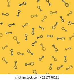Blue line Push pin icon isolated seamless pattern on yellow background. Thumbtacks sign.  Vector