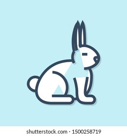 Blue line Rabbit icon isolated on blue background.  Vector Illustration