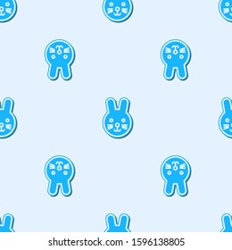 Blue line Rabbit zodiac sign icon isolated seamless pattern on grey background. Astrological horoscope collection.  Vector Illustration