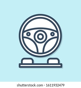 Blue line Racing simulator cockpit icon isolated on blue background. Gaming accessory. Gadget for driving simulation game.  Vector Illustration