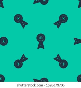 Blue line Radar icon isolated seamless pattern on green background. Military search system.  Vector Illustration