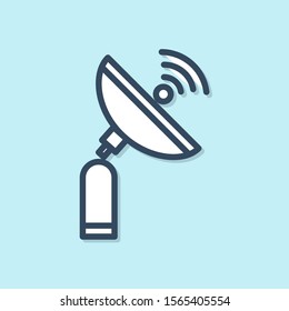 Blue line Radar icon isolated on blue background. Search system. Satellite sign.  Vector Illustration