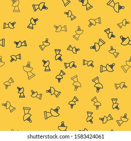 Blue line Radar icon isolated seamless pattern on yellow background. Search system. Satellite sign.  Vector Illustration