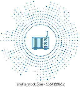 Blue line Radio with antenna icon isolated on white background. Abstract circle random dots. Vector Illustration