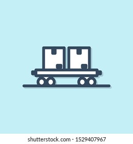 Blue line Railway carriage icon isolated on blue background.  Vector Illustration