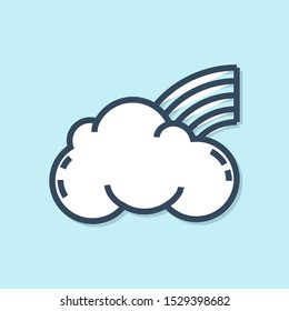 Blue line Rainbow with clouds icon isolated on blue background.  Vector Illustration