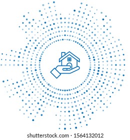 Blue line Realtor icon isolated on white background. Buying house. Abstract circle random dots. Vector Illustration