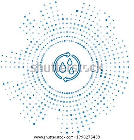 Blue line Recycle clean aqua icon isolated on white background. Drop of water with sign recycling. Abstract circle random dots. Vector