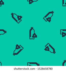Blue line Recycling plastic bottle icon isolated seamless pattern on green background.  Vector Illustration