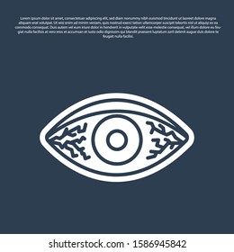 Blue line Reddish eye due to viral, bacterial or allergic conjunctivitis icon isolated on blue background.  Vector Illustration