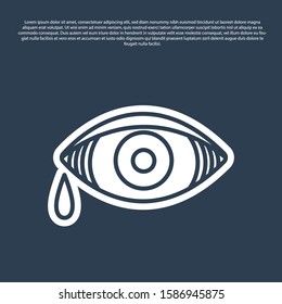 Blue line Reddish eye due to viral, bacterial or allergic conjunctivitis icon isolated on blue background.  Vector Illustration