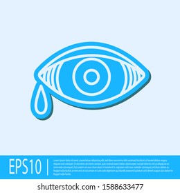 Blue line Reddish eye due to viral, bacterial or allergic conjunctivitis icon isolated on grey background.  Vector Illustration