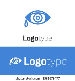 Blue line Reddish eye due to viral, bacterial or allergic conjunctivitis icon isolated on white background. Logo design template element. Vector Illustration