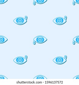 Blue line Reddish eye due to viral, bacterial or allergic conjunctivitis icon isolated seamless pattern on grey background.  Vector Illustration