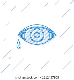 Blue line Reddish eye due to viral, bacterial or allergic conjunctivitis icon isolated on white background.  Vector Illustration