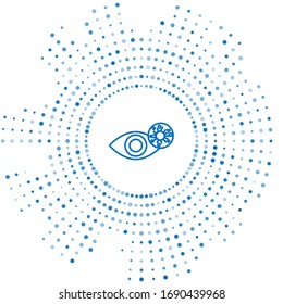 Blue line Reddish eye due to virus, bacterial or allergic conjunctivitis icon isolated on white background. Abstract circle random dots. Vector Illustration
