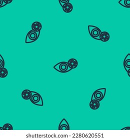 Blue line Reddish eye due to virus, bacterial or allergic conjunctivitis icon isolated seamless pattern on green background.  Vector Illustration