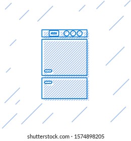 Blue line Refrigerator icon isolated on white background. Fridge freezer refrigerator. Household tech and appliances.  Vector Illustration