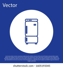 Blue line Refrigerator icon isolated on blue background. Fridge freezer refrigerator. Household tech and appliances. White circle button. Vector Illustration