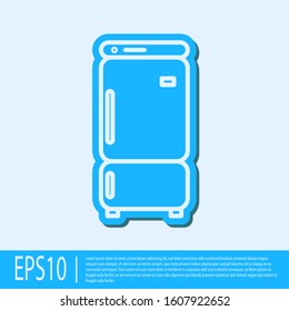 Blue line Refrigerator icon isolated on grey background. Fridge freezer refrigerator. Household tech and appliances.  Vector Illustration