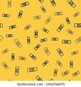 Blue line Remote control icon isolated seamless pattern on yellow background.  Vector Illustration