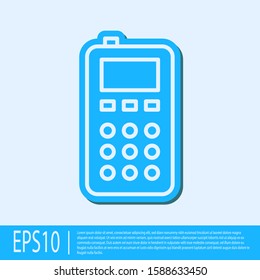 Blue line Remote control icon isolated on grey background.  Vector Illustration
