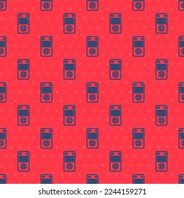 Blue line Remote control icon isolated seamless pattern on red background.  Vector Illustration