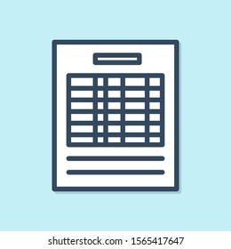 Blue line Report file document icon isolated on blue background. Checklist icon. Business concept.  Vector Illustration