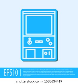 Blue line Retro arcade game machine icon isolated on grey background.  Vector Illustration