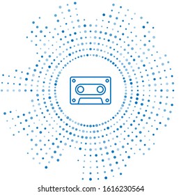 Blue line Retro audio cassette tape icon isolated on white background. Abstract circle random dots. Vector Illustration
