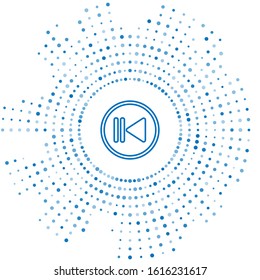 Blue line Rewind icon isolated on white background. Abstract circle random dots. Vector Illustration
