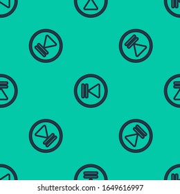 Blue Line Rewind Symbol einzeln auf grünem Hintergrund. Vektorillustration-Illustration