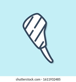 Blue line Rib eye steak icon isolated on blue background. Steak tomahawk. Piece of meat.  Vector Illustration
