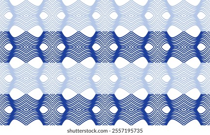 blue line ribbon on white background, seamless pattern with repeat blue waves as horizontal strip line, replete image design for fabric printing patter