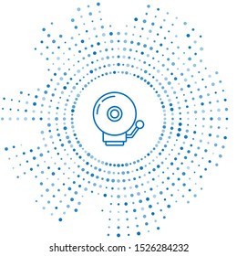 Blue line Ringing alarm bell icon isolated on white background. Alarm symbol, service bell, handbell sign, notification symbol. Abstract circle random dots. Vector Illustration