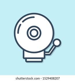 Blue line Ringing alarm bell icon isolated on blue background. Alarm symbol, service bell, handbell sign, notification symbol.  Vector Illustration
