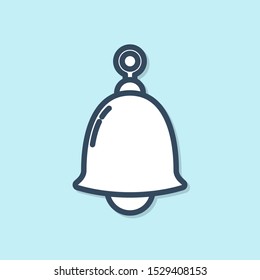 Blue line Ringing bell icon isolated on blue background. Alarm symbol, service bell, handbell sign, notification symbol.  Vector Illustration