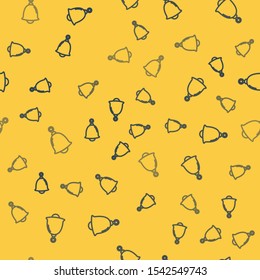 Blue line Ringing bell icon isolated seamless pattern on yellow background. Alarm symbol, service bell, handbell sign, notification symbol.  Vector Illustration