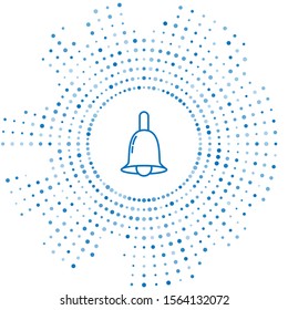 Blue line Ringing bell icon isolated on white background. Alarm symbol, service bell, handbell sign, notification symbol. Abstract circle random dots. Vector Illustration