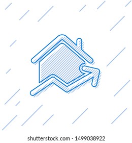 Blue line Rising cost of housing icon isolated on white background. Rising price of real estate. Residential graph increases.  Vector Illustration