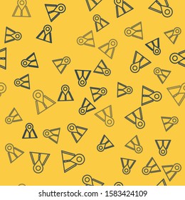 Blue line Road traffic sign. Signpost icon isolated seamless pattern on yellow background. Pointer symbol. Isolated street information sign. Direction sign.  Vector Illustration